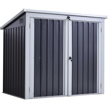 image of 2-Bin Corrugated Steel Rubbish Storage Shed w/ Locking Doors Lid Unit - Outsunny