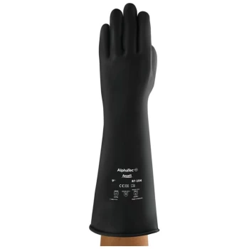 Image of Chemical Resistant Gloves, Black Latex, Size 10 - Ansell