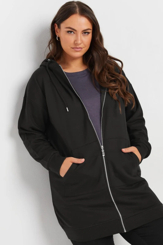 Image of Yours Womens Longline Zip Hoodie in Black Size: 22-24 Black Female 22-24
