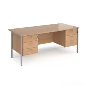 Image of Office Desk Rectangular Desk 1800mm With Double Pedestal Beech Top With Silver Frame 800mm Depth Maestro 25 MH18P33SB