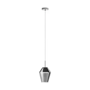 Image of Pendant Light Colour Chrome Shade Black Transparent Smoked Glass Bulb E27 28W