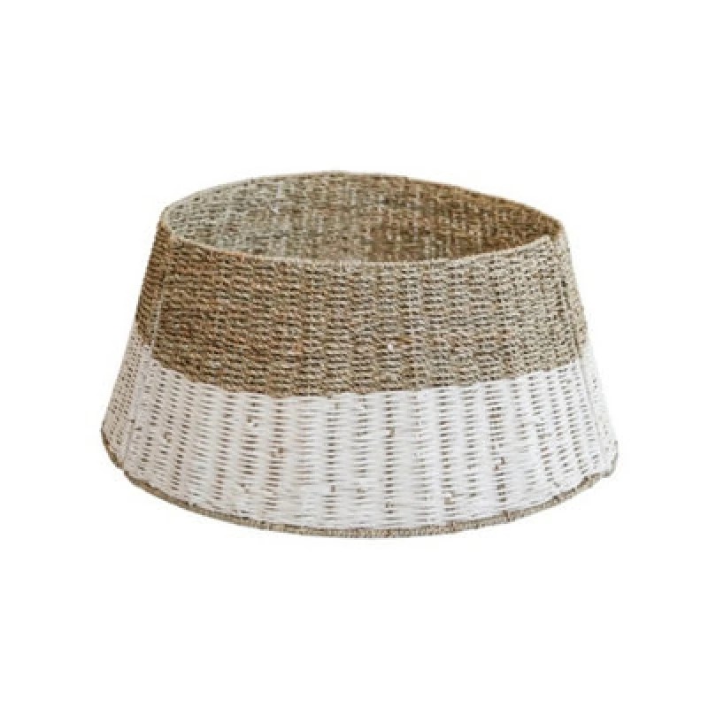 Image of Ivyline Round Foldable Wicker And White Tree Skirt - L60 X W60 X H26cm - White