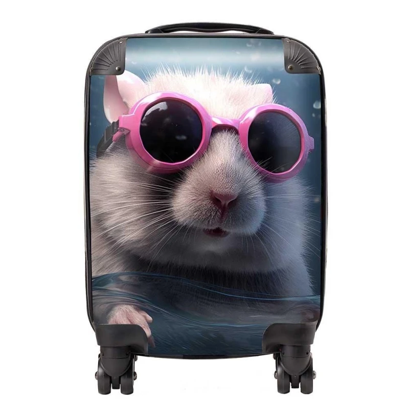 Image of Warren Reed - Designer Splashart DoorMouse with Pink Glasses Suitcase Size: Large Pink Unisex Large
