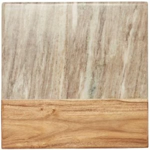 image of Hotel Collection Marble & Wood Square Platter - Beige