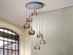 image of Ari 7 Light Dimmable Spiral Crystal Ceiling Cluster Pendant Remote Control Chrome, G9