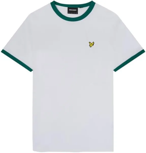 Image of Lyle & Scott Mens Ringer Regular Fit Cotton T Shirt S - Chest 36-38' (91-96cm) White/Court Green LYL116-X179-S