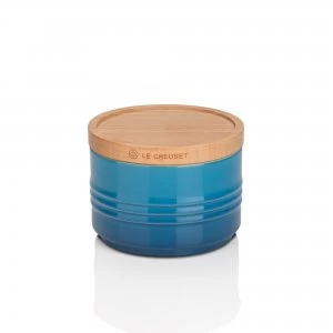 image of Le Creuset Small Storage Jar with Wood Lid Marseille Blue