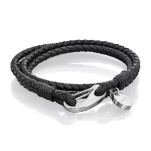 image of Fred Bennett Black Wrap Around Leather Bracelet with Polished Clasp