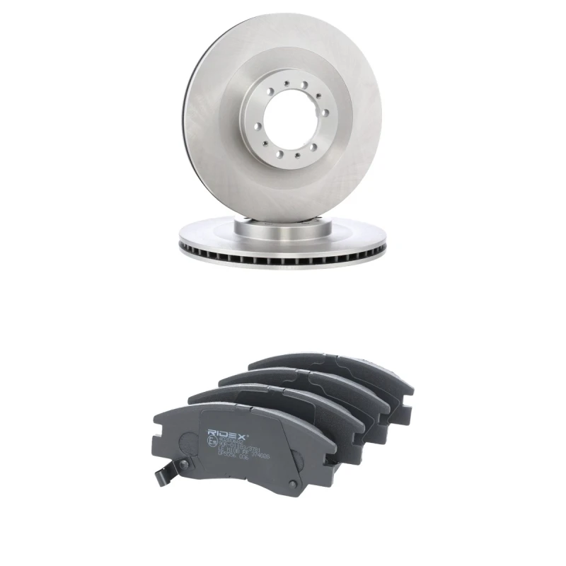 Image of RIDEX 3405B3090 Brake disc and pads set Front Axle, Brake Disc Type: internally vented, with acoustic wear warning Brake Set,disc brakes (3405)