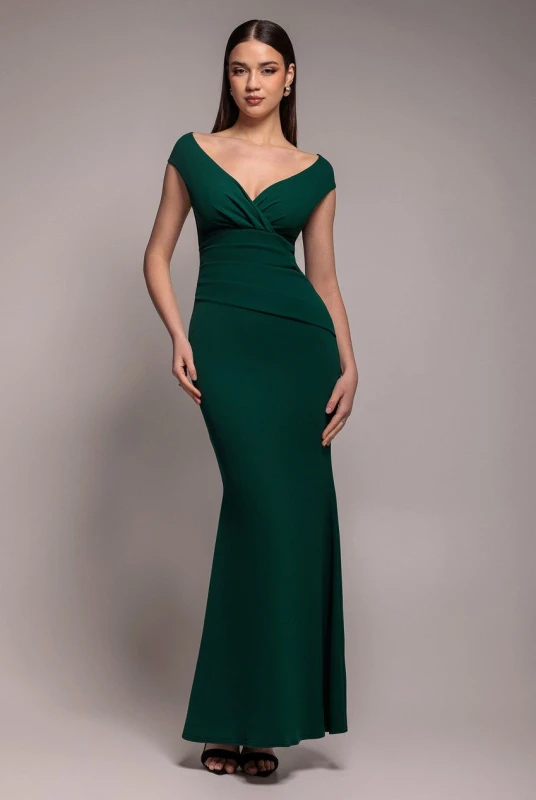 Image of Goddiva Womens Bardot Pleated Maxi Dress in Green Size: 8 Green Female 8