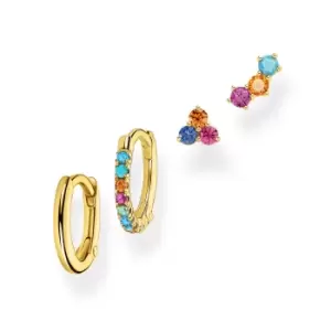 image of THOMAS SABO Gold Plated Colourful Stones Stud & Hoop Set