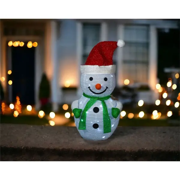 image of Outdoor Light Up 70cm Collapsible Christmas Snowman Decoration with Timer and 45 LED's Battery Operated ELV-642214