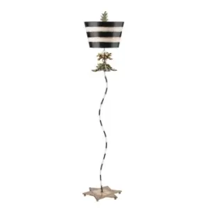Image of Floor Lamp Gold Leaf & Black Striped Stem Star Base Striped Shade LED E27 100W