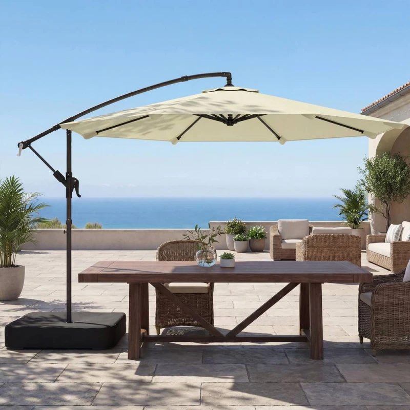 Image of OUTSUNNY 3m Garden Cantilever Parasol with Sandbag, 360° Rotation in Beige Size: 3m Beige Unisex 3m