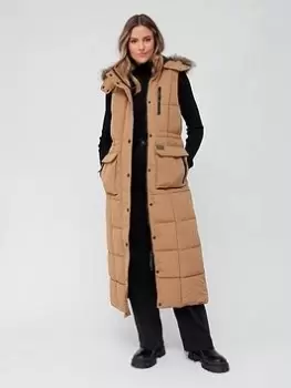 Image of Superdry Vintage Ll Everest Fur Gilet - Beige, Beige, Size 12, Women