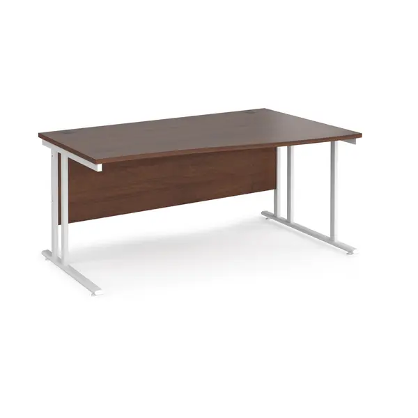 image of Maestro 25 Wave Desk White Frame and Walnut Table Top - Right Hand - 1600mm