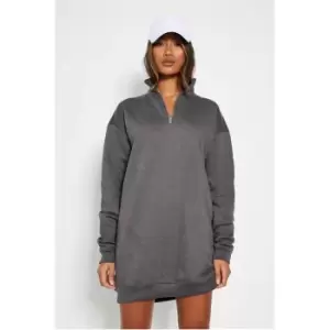 Image of I Saw It First Half Zip Oversized Sweatshirt Dress - Grey
