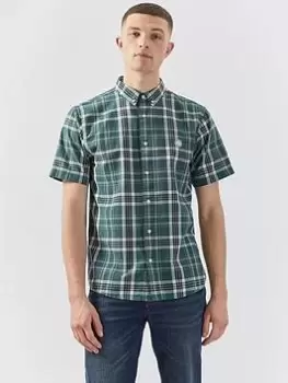 image of Pretty Green Ribera Short Sleeve Check Shirt - Green, Size 2XL, Men