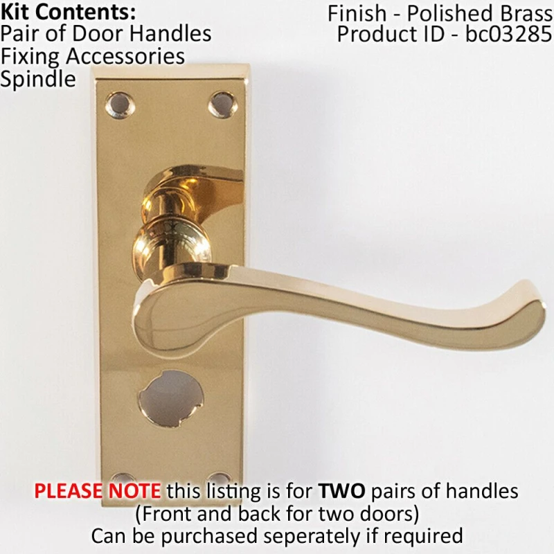 Image of Loops 2x PAIR Victorian Scroll Handle on Bathroom Backplate 120 x 41mm Polished Brass Metallics