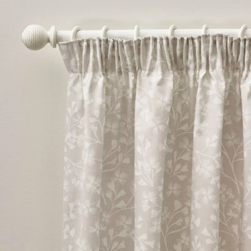 Image of Catherine Lansfield Brooke Floral 66X90" Lined Pencil Pleat Curtains Two Panels Natural