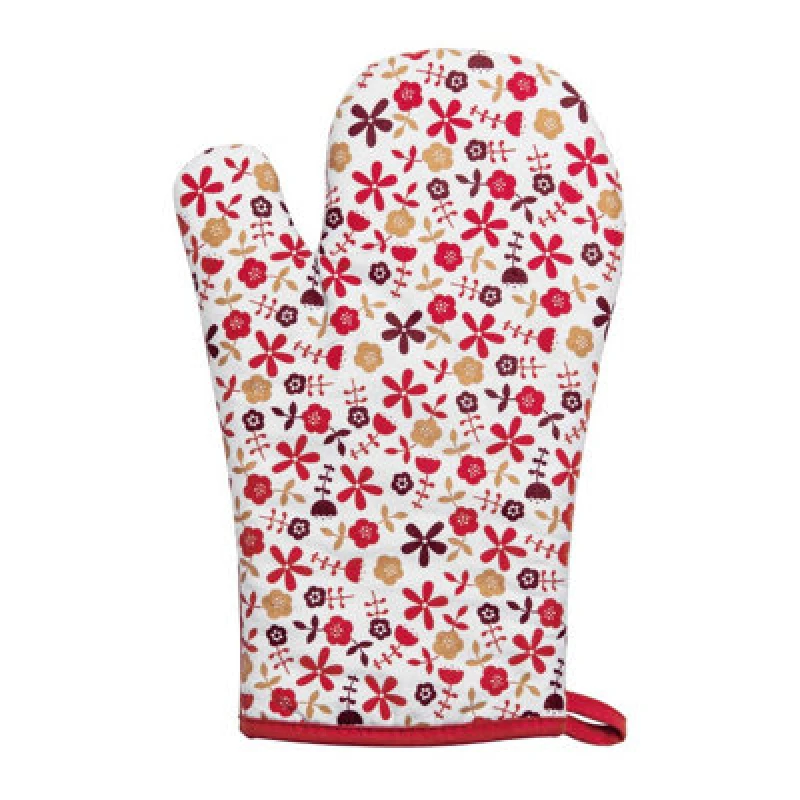 Image of Premier Housewares Red Daisy Single Oven Glove Quilted and Heat Resistant Red