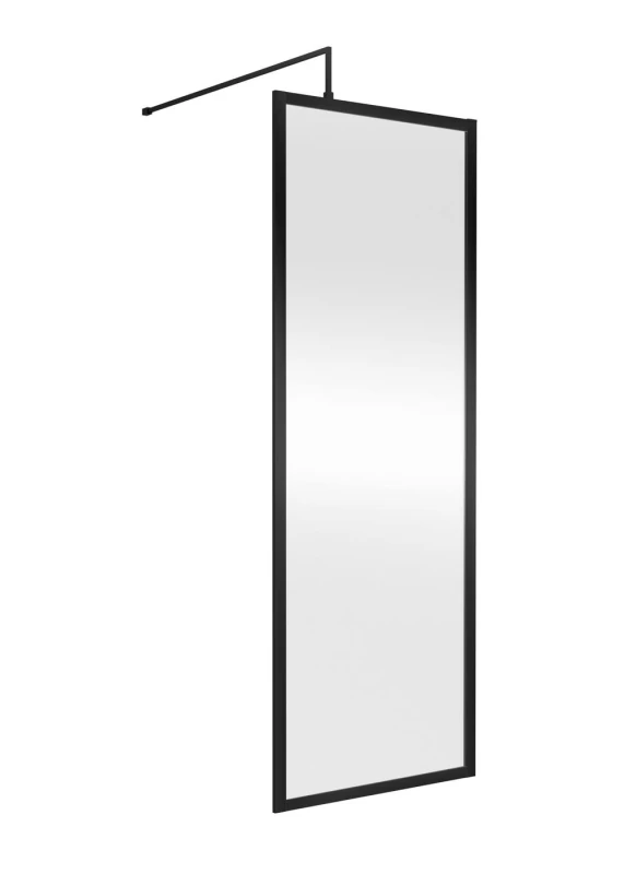 Image of Balterley 8mm Wetroom Screen & Support Bar: 700mm, Black Unisex