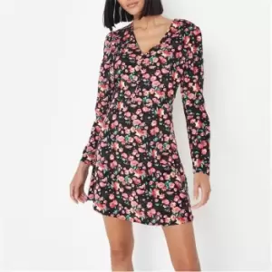 Missguided Button Tea Dress Ls Animal - Multi