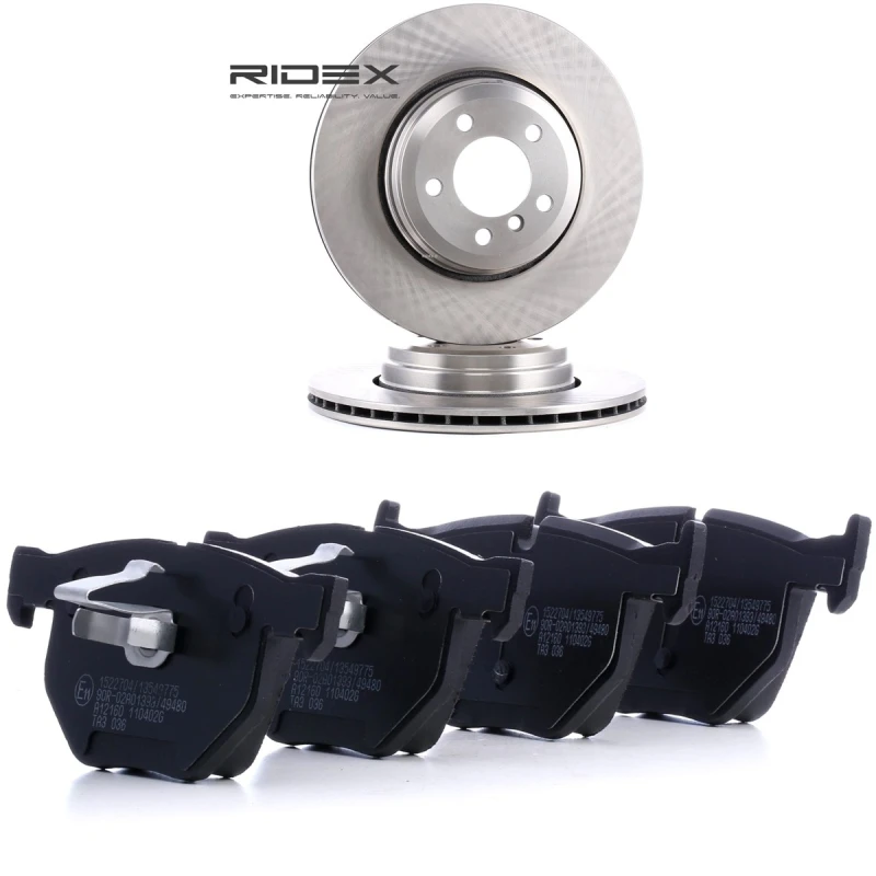 Image of RIDEX 3405B2345 Brake disc and pads set Rear Axle, Brake Disc Type: Vented, incl. wear warning contact Brake Set,disc brakes (3405)