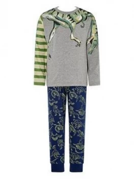 image of Monsoon Boys Dino Pyjamas - Grey, Size 5-6 Years