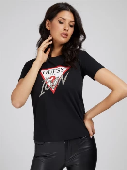 Image of Guess Womens Short Sleeve Crewneck Icon T-Shirt - Jet Black