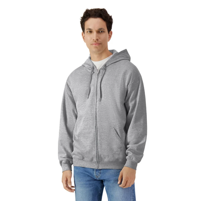 Image of Gildan Softstyle Midweight Full Zip Hoodie Grey male
