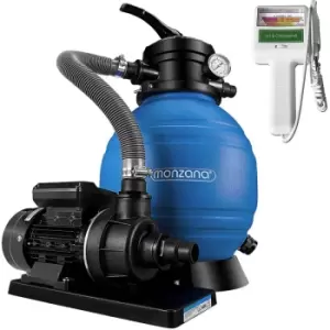 image of Sand Filter System Swimming Pool 10 m³/h - Bowl Black Blue 7 Position Valve + Water Test Device