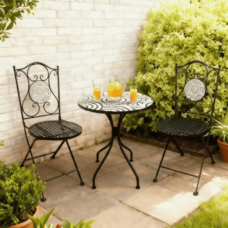 Image of Home Source Bistro Set Outdoor Patio Garden Furniture Round Table & 2 Chairs in Black Unisex