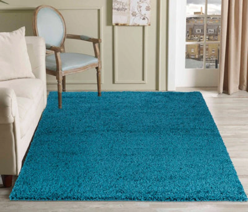 Image of Desire Rugs Plain Living Room Shaggy Area Rugs Teal 120X170 Cm