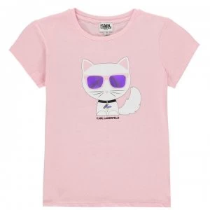 image of Karl Lagerfeld Cat Logo T Shirt Junior Girls - Pink 46B