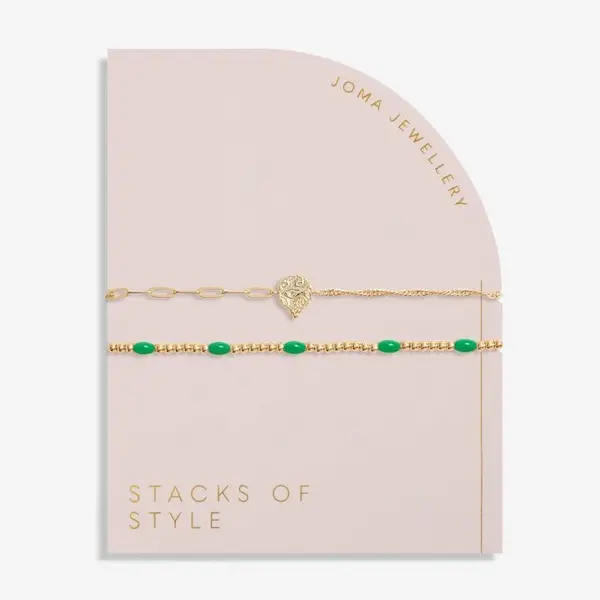 Image of Stacks Of Style Green Enamel Gold Plated Set Of 2 s Bracelet 7100