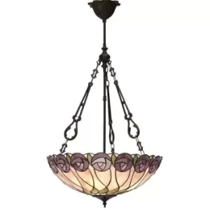 image of Interiors Hutchinson - 3 Light Large Inverted Ceiling Pendant Dark Bronze, Tiffany glass, E27