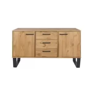 image of Medium Sideboard With 2 Doors 3 Drawers Antique Waxed Pine