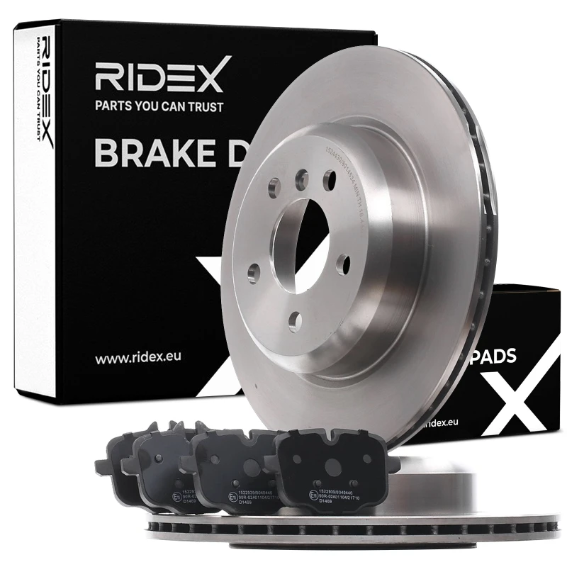Image of RIDEX 3405B1084 Brake disc and pads set Rear Axle, Brake Disc Type: internally vented Brake Set,disc brakes (3405)