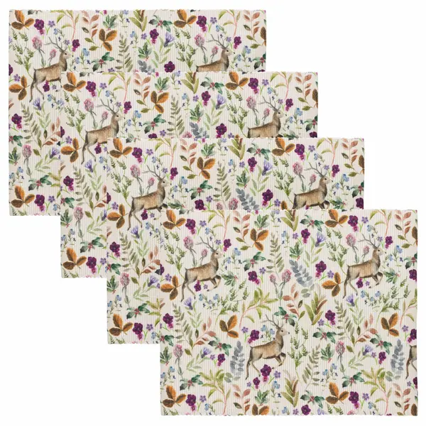 Image of Evans Lichfield Reindeer Washable Set of 4 Festive Placemats Dark Red