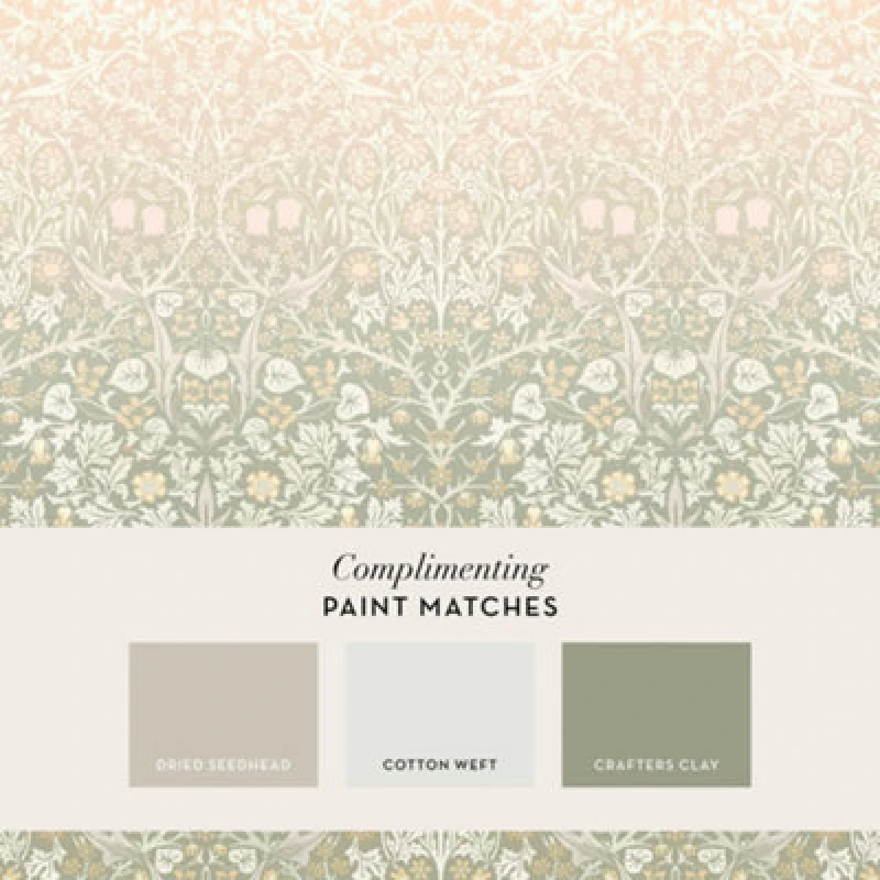 Image of William Morris at Home Blackthorn Sage & Pink Fixed Size Mural Sage & Pink One Size