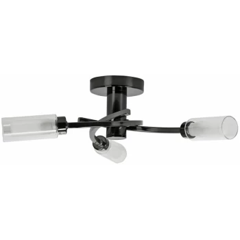 Image of 3 Way Spiral Flush Ceiling Light with & Frosted Glass Shades - Black Chrome