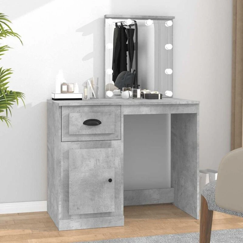 Image of VIDAXL Dressing Table with LED Concrete Grey 90x50x132.5cm Engineered Wood vidaXL 8720845794149