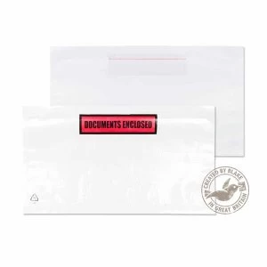 image of Blake Purely Packaging DL 235mm x 132mm Wallet Peel and Seal Printed Documents Enclosed Envelope WhiteClear Pack of 1000