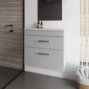 Image of Athena Wall Hung 2-Drawer Vanity Unit and Worktop 600mm Wide - Gloss Grey Mist - Nuie