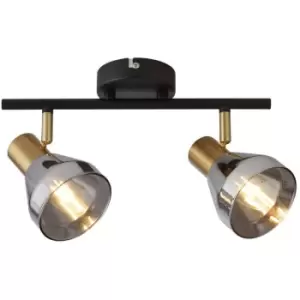 image of Netlighting Westminster 2 Light Spotlight, Black, Satin Brass & Smoked Glass