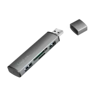 image of LogiLink USB 3.2 Gen 2 Hub, 2-port, USB-A, w/cardreader, aluminum,...