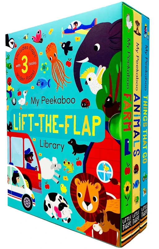 Image of My Peekaboo Lift Flap Library Box Set 3 Books Things That Go Animals Farm Hardcover For Toddlers Jonny Marx Books