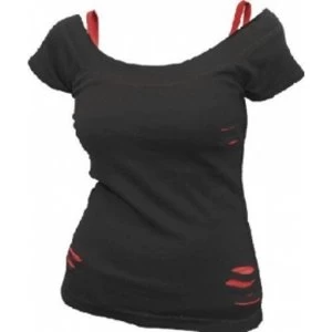 Image of Spiral Plain Ripped 2-in-1 T-Shirt Large Black