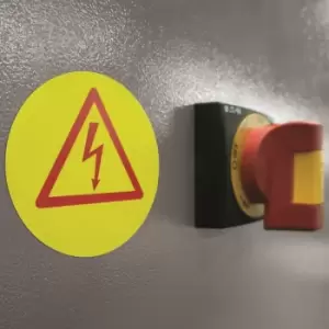Image of HERMA Signs signalling hard-wearing A4 Ø 85mm round yellow...